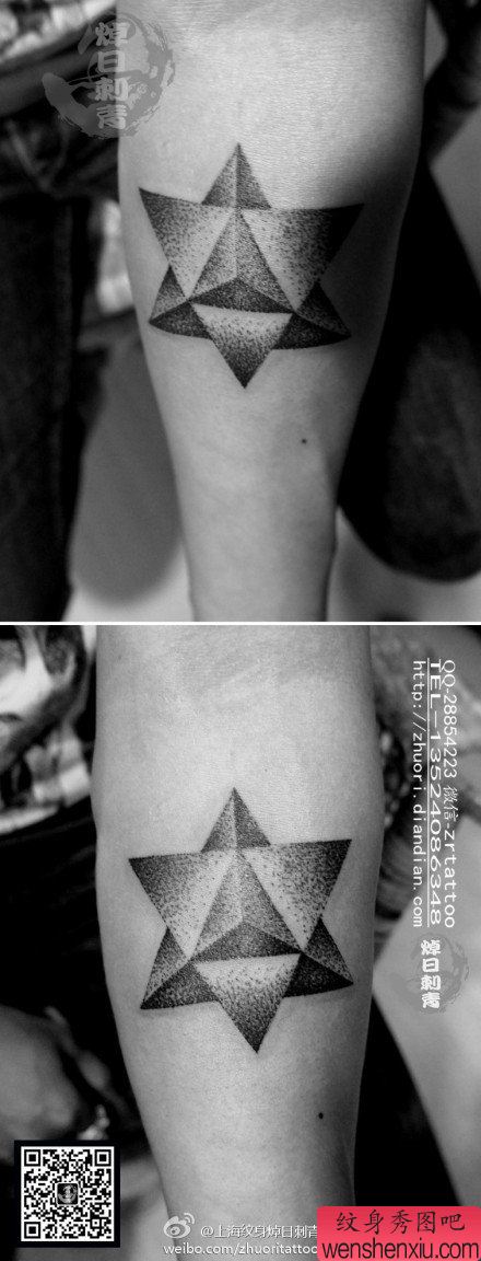 腿部流行经典的点刺图腾纹身图案