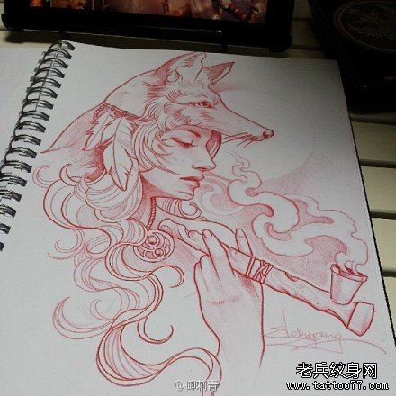 一幅流行漂亮的部落美女纹身手稿