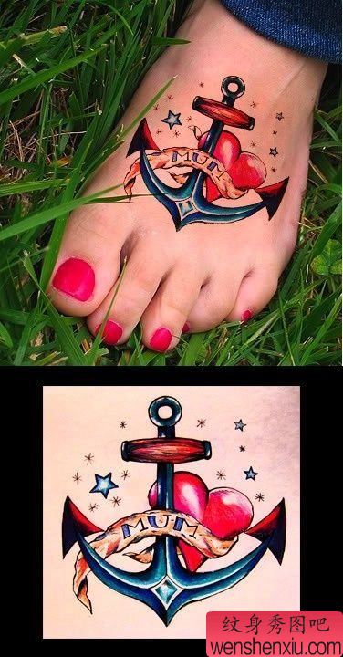 脚背流行流行的船锚纹身图案