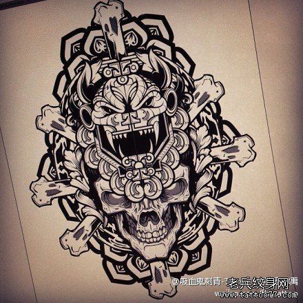 流行经典的一幅欧美骷髅纹身手稿