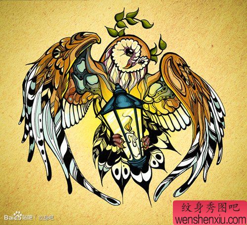 流行很帅的一幅猫头鹰纹身手稿