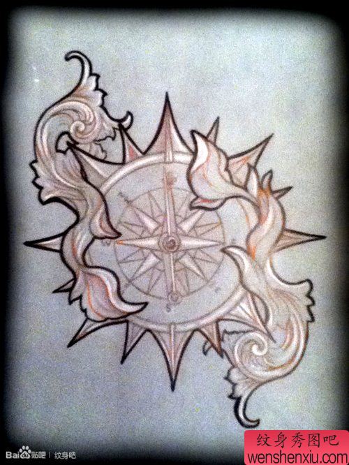一幅流行的指南针纹身手稿