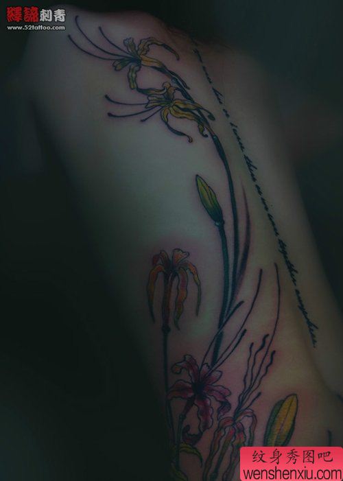 侧背流行流行的一幅彼岸花纹身图案