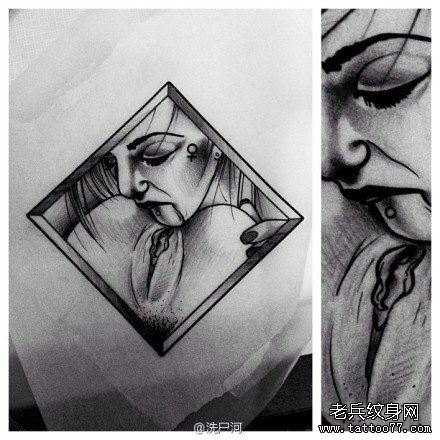 一幅几何人物黑白纹身手稿