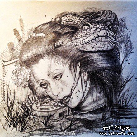 流行另类的艺妓纹身手稿