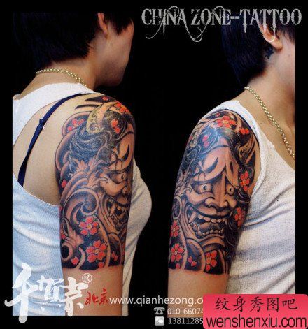 手臂流行流行的传统般若纹身图案