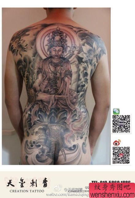 很酷经典的满背普贤菩萨纹身图案