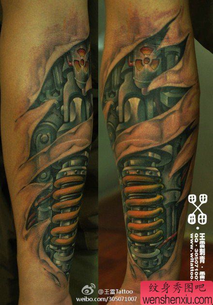 手臂超帅很酷的机械臂纹身图案