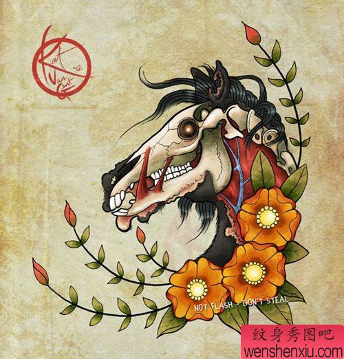 流行流行的一幅马纹身手稿