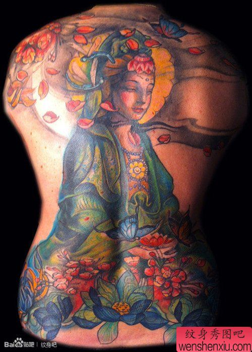 后背经典很帅的满背观音纹身图案