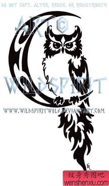 流行流行的一幅图腾猫头鹰纹身图案