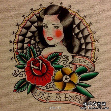 一幅漂亮的欧美美女纹身手稿