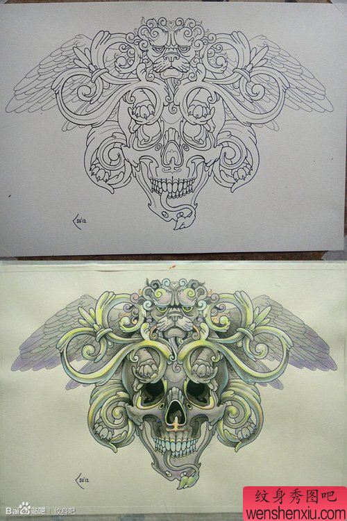 很帅流行的一幅骷髅纹身图案