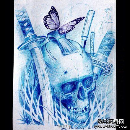 流行经典的一组骷髅纹身手稿