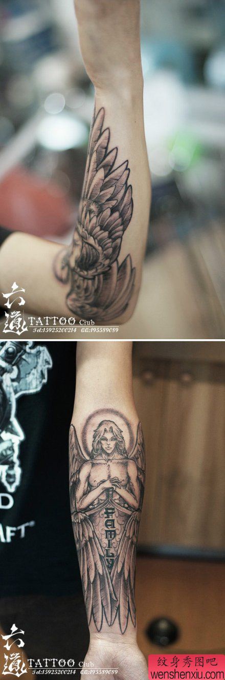 手臂流行流行的天使纹身图案