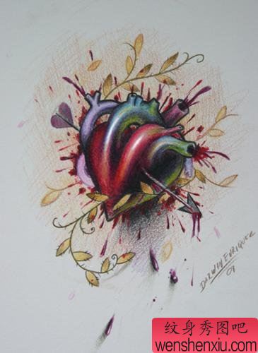 流行经典的一幅心脏纹身手稿