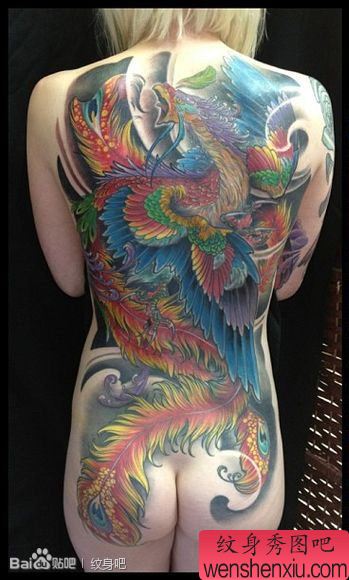 女生后背漂亮很酷的满背凤凰纹身图案