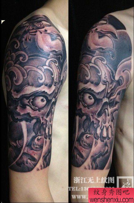 手臂帅气很酷的骷髅纹身图案