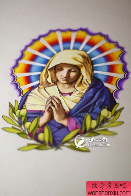经典流行的一幅圣母纹身手稿