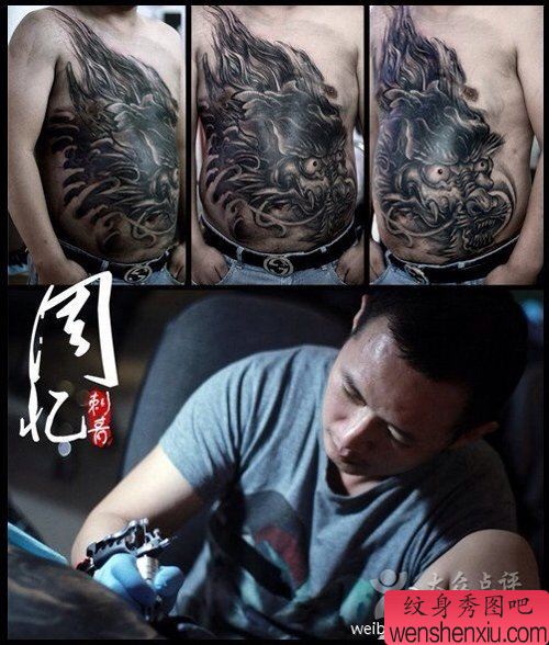 男性前胸超帅很酷的龙头纹身图案