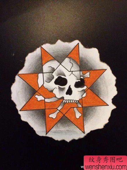 流行小巧的一幅骷髅纹身手稿