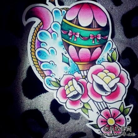 流行流行的一幅热气球纹身手稿