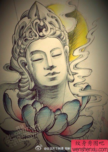 流行经典的一幅佛头纹身手稿