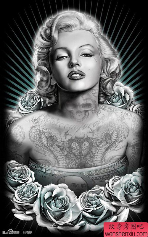 漂亮经典的玛丽莲梦露纹身手稿