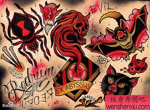 流行经典的一幅蝙蝠纹身手稿