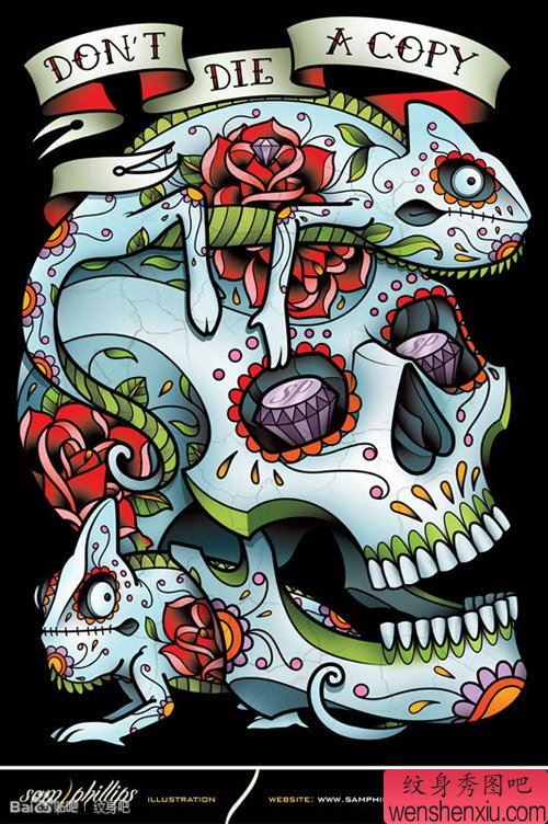 流行帅气的欧美骷髅纹身图案