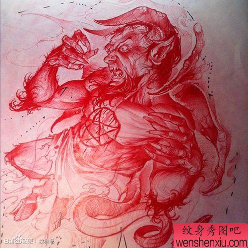 流行很酷的一幅恶魔撒旦纹身图案