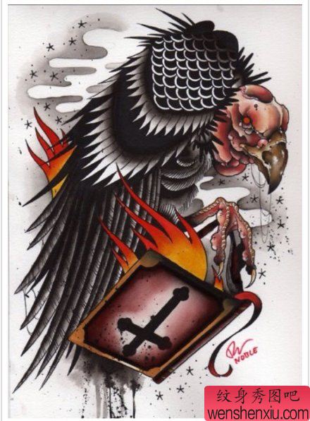 流行很酷的一幅秃鹫纹身手稿