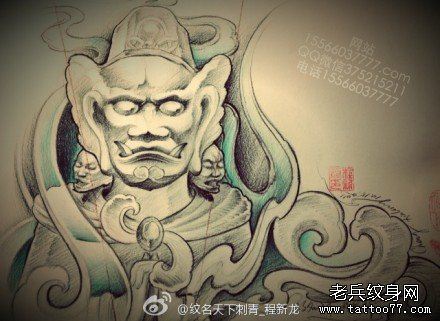经典很酷的一幅护法神纹身手稿