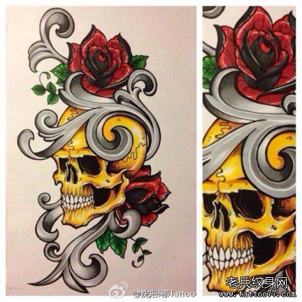经典很帅的一幅欧美骷髅纹身手稿