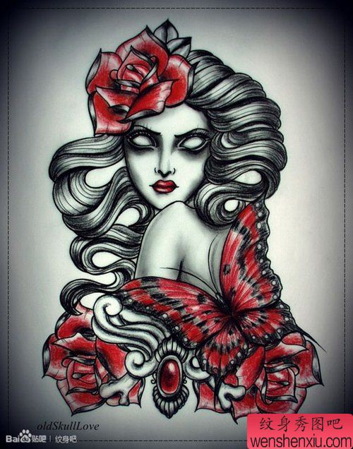 漂亮的黑白欧美美女纹身手稿