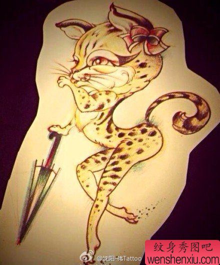 一幅流行流行的豹子纹身手稿
