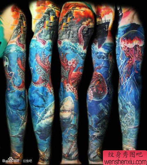 很酷精美的欧美花臂纹身图案