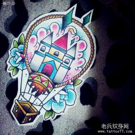 流行流行的热气球纹身手稿
