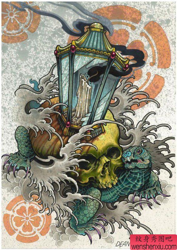 一幅经典很酷的乌龟纹身手稿