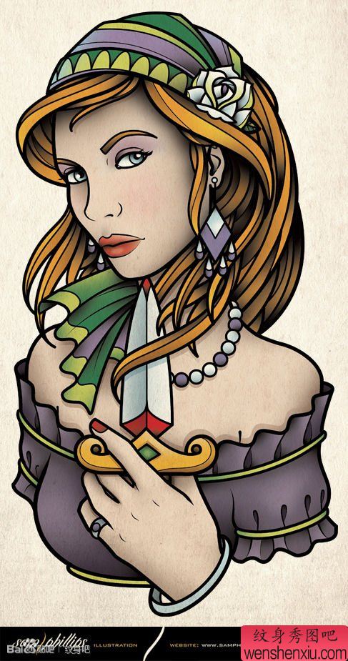 流行漂亮的一幅美女纹身手稿