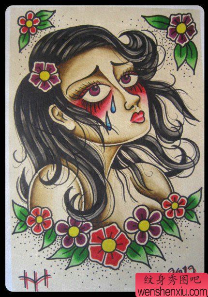 一幅唯美经典的美女纹身手稿