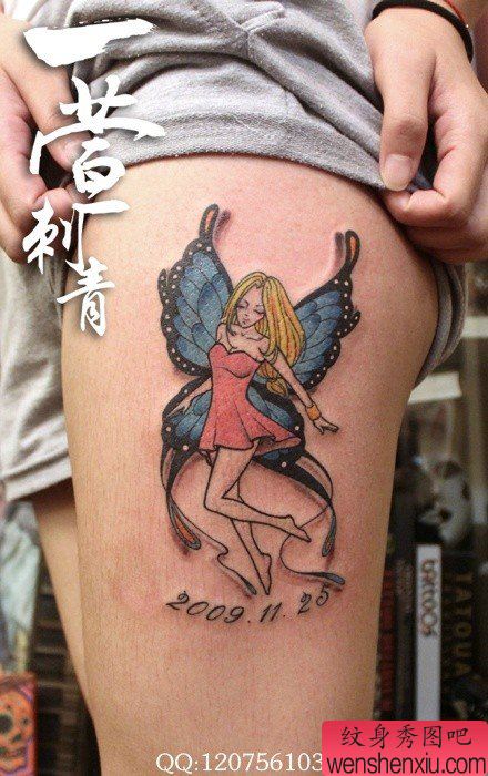 女生腿部流行流行的精灵纹身图案