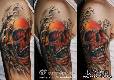 手臂流行很酷的骷髅纹身图案