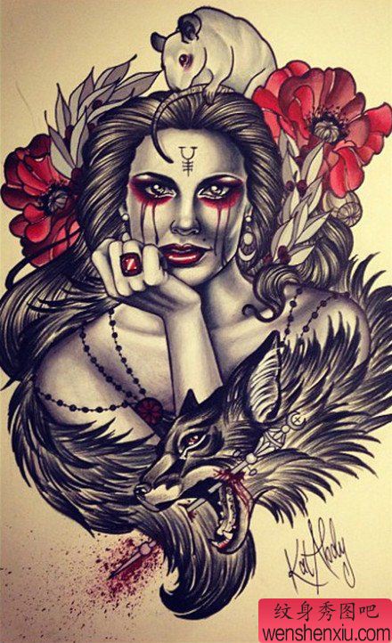 流行另类的一幅欧美美女纹身手稿