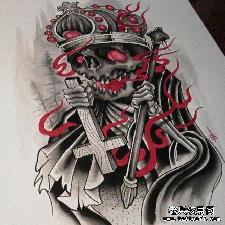 流行很帅的一幅黑白骷髅纹身手稿