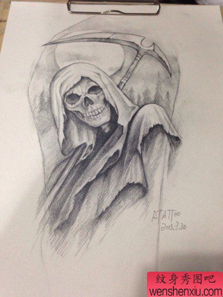 流行很帅的一幅死神纹身手稿