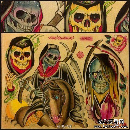 流行很帅的school风格的死神纹身图案