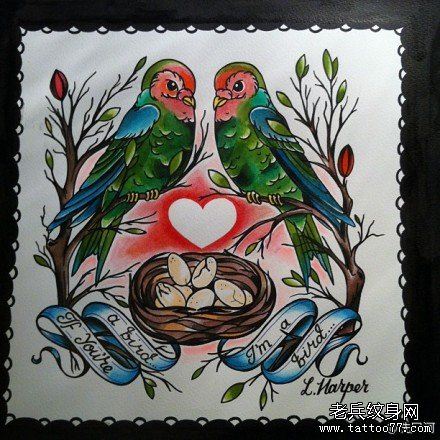 流行的一幅小鸟纹身手稿