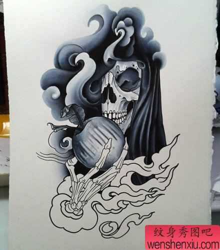 超帅很酷的一幅骷髅纹身手稿