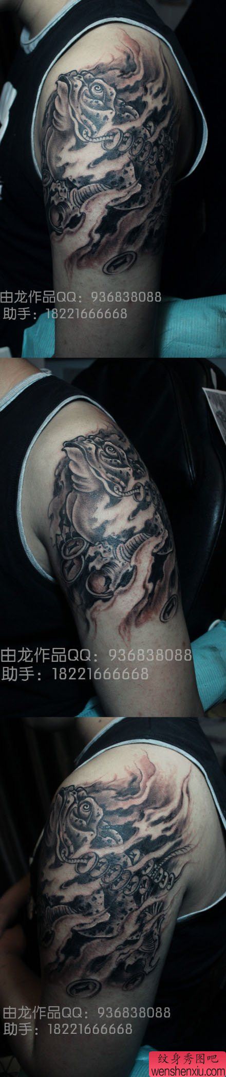 手臂流行经典的一幅招财金蝉纹身图案